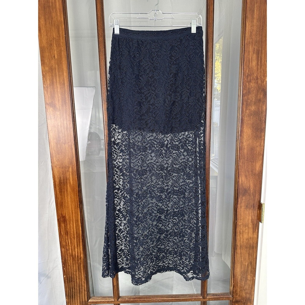 Abercrombie Fitch Maxi Skirt Navy Blue Lace Whimsy Womens‎ Large Cottagecore